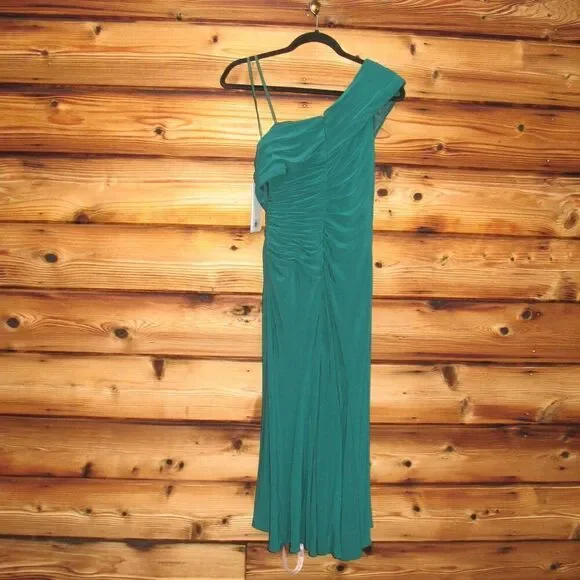 MAC DUGGAL 26484 Womens Green Ruched Off-The-Shoulder Midi Dress - Picture 9 of 14